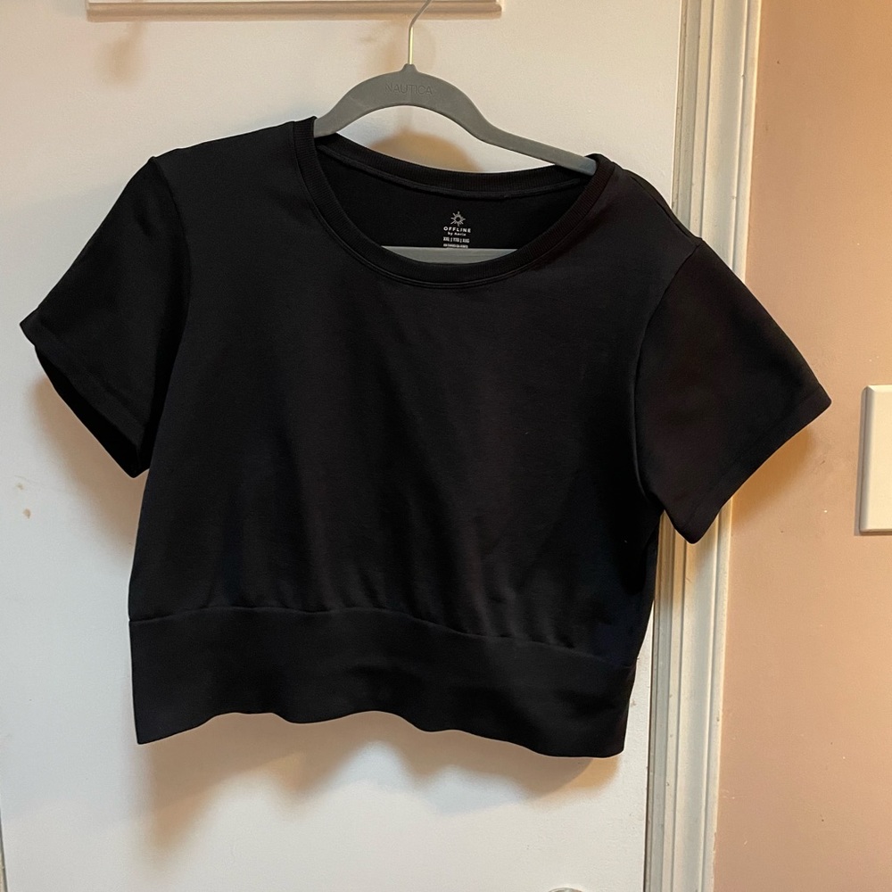 AERIE - Black Nylon Seamless Crop Top - Size XXL